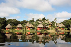 napo wildlife center from across the lagoon in the amazon rainforest of ecuador